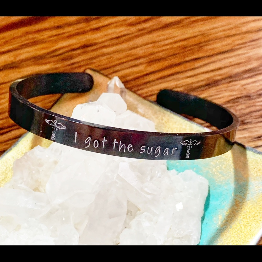 🆕 Diabetic Medical Alert Bracelet I got The Sugar Handstamped Cuff T1D Diabetes - Picture 2 of 4